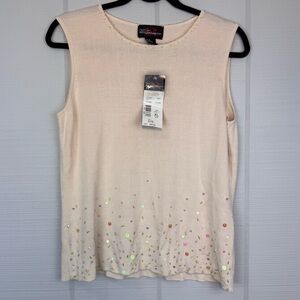 NWT Fashion Requirements Cream Knit Sleeveless Top Colorful Beaded Sequins XL